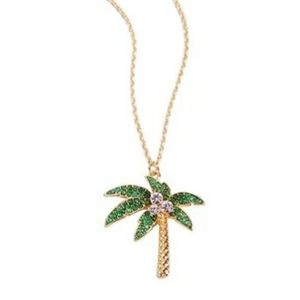 Palm Tree Necklace Gree Rhinestone Gold Tone Chain